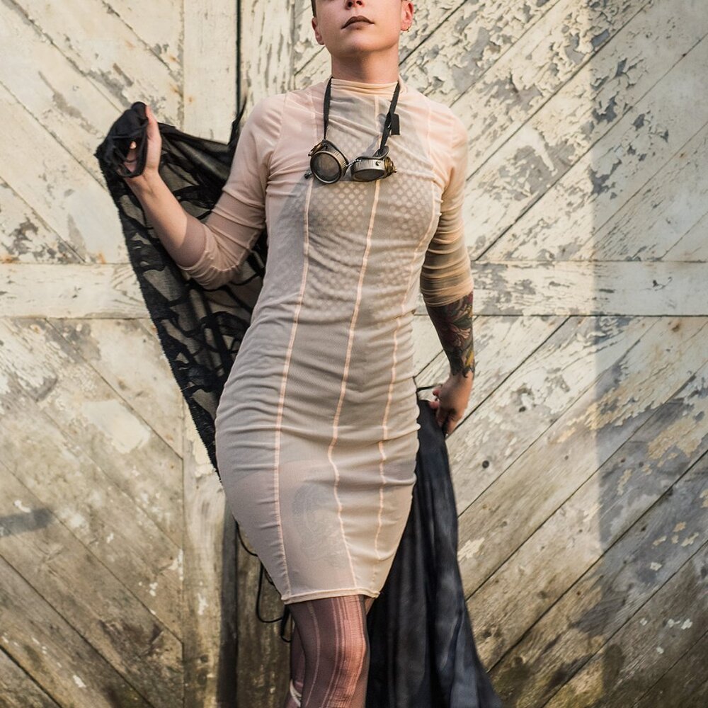 Nude Stretch Mesh Bodycon Dress Coverup